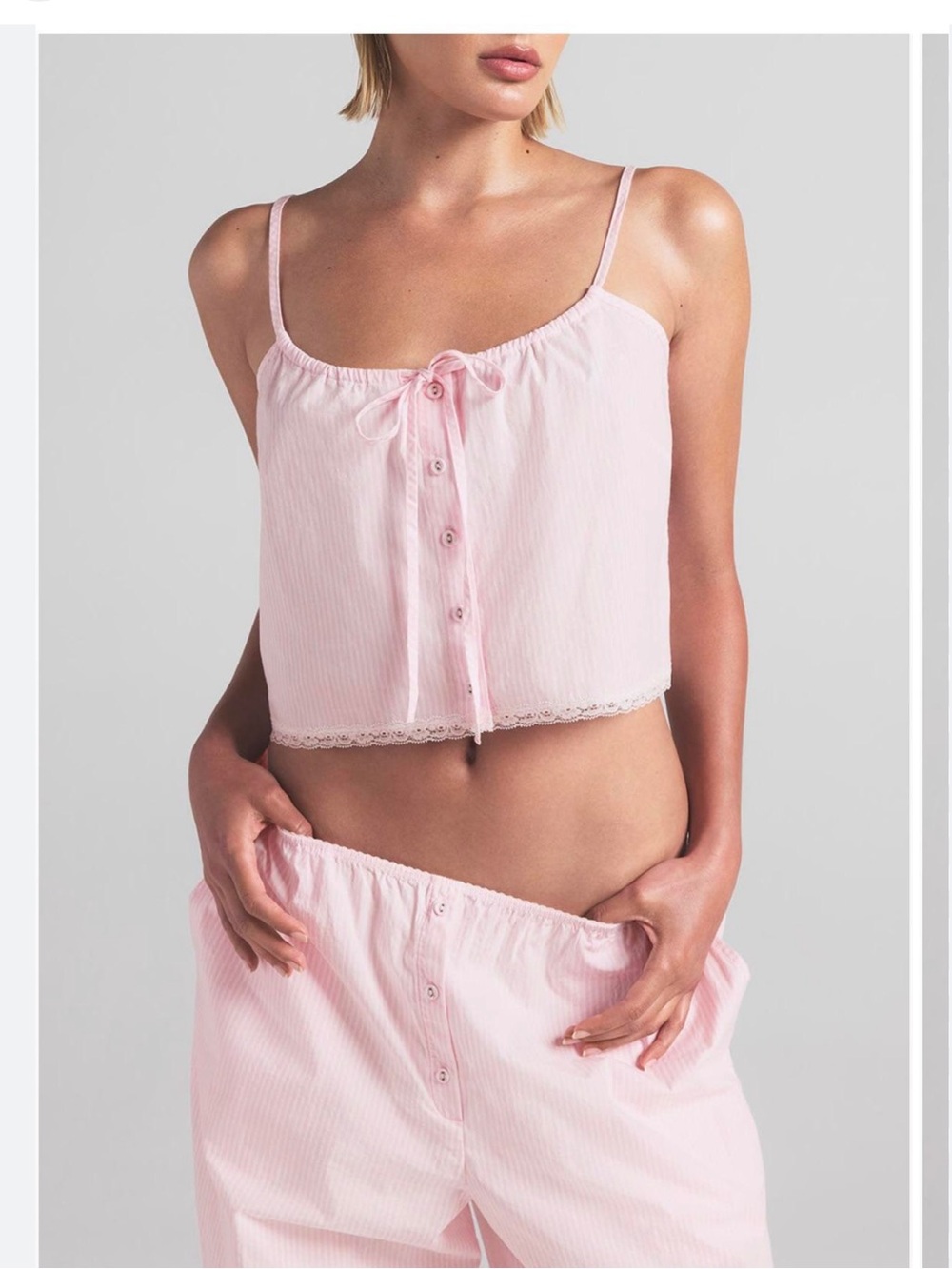 SKIMS Cotton Poplin Striped Pink Pajamas Shorts Set XL NWT